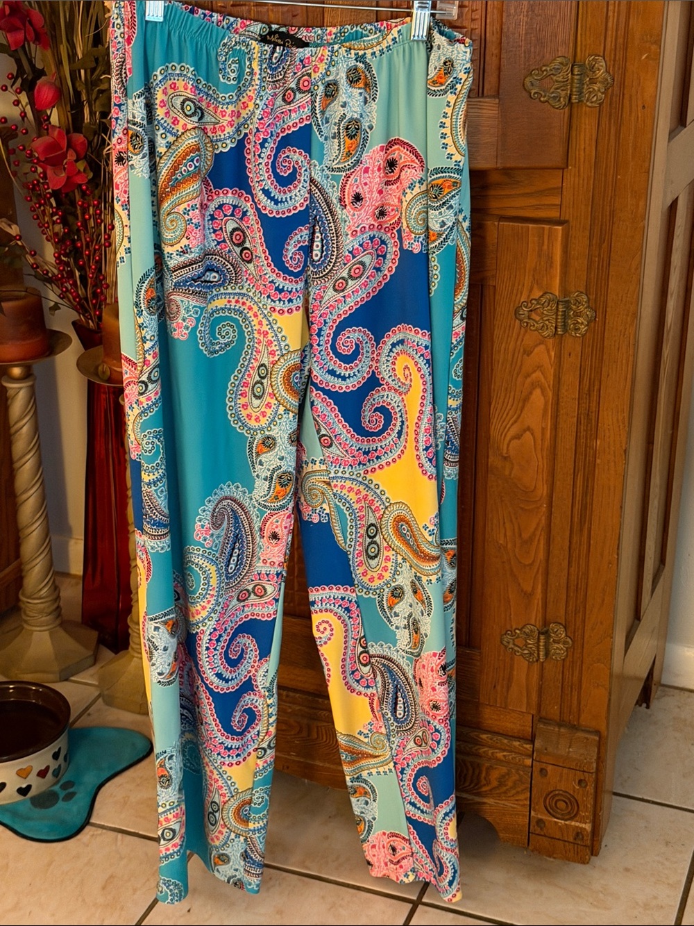 Melissa Paige Teal Multi Paisley Wide-Leg Pants
